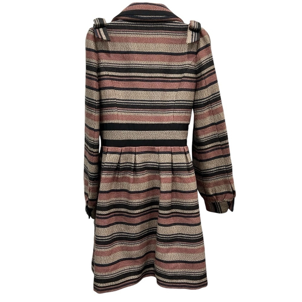 Anthropologie Elevenses Pattern Maker Striped Peacoat Shoulder Bows Size 6 - Picture 2 of 9